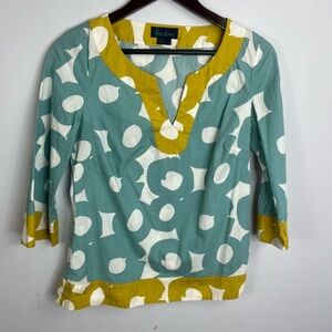 Boden Size US 6 Kaftan Blue Gold Cotton Blouse Top R14